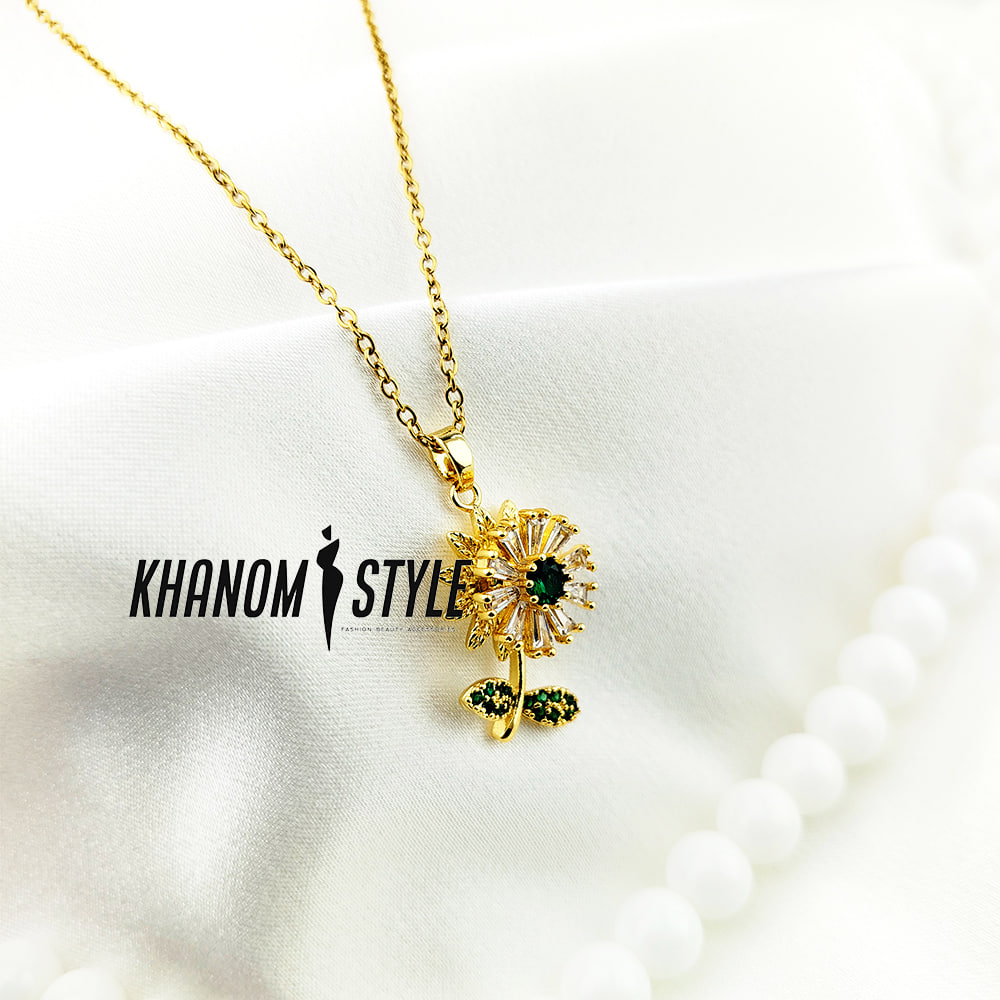 گردنبند طرح گل نگین سبز کد N203T2