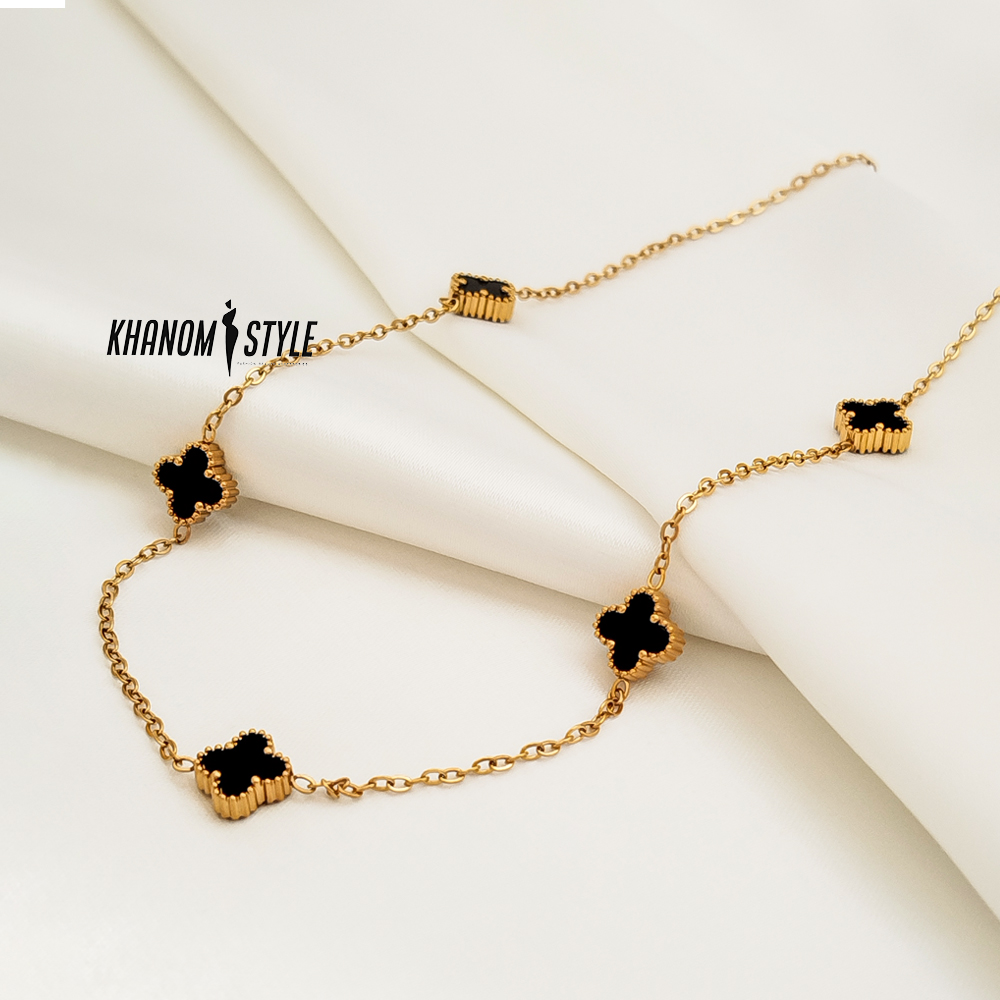 گردنبند ونکلیف طلایی نگین مشکی N907T1