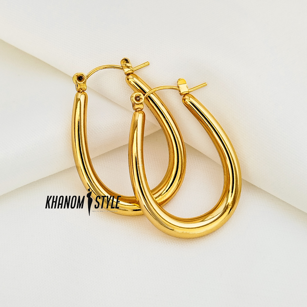 گوشواره زنانه استیل مدل حلقه ای طرح اشک E9026T6