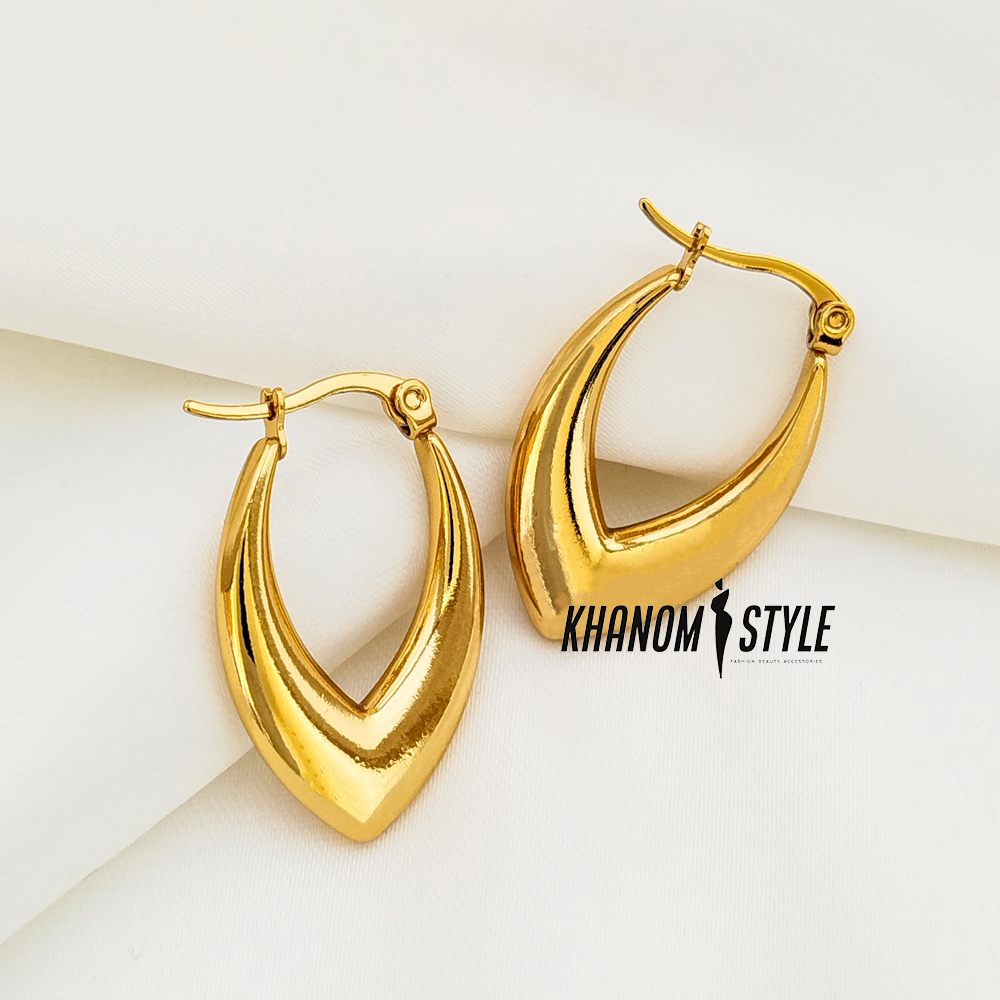 گوشواره زنانه استیل مدل حلقه ای طرح برگ E9037